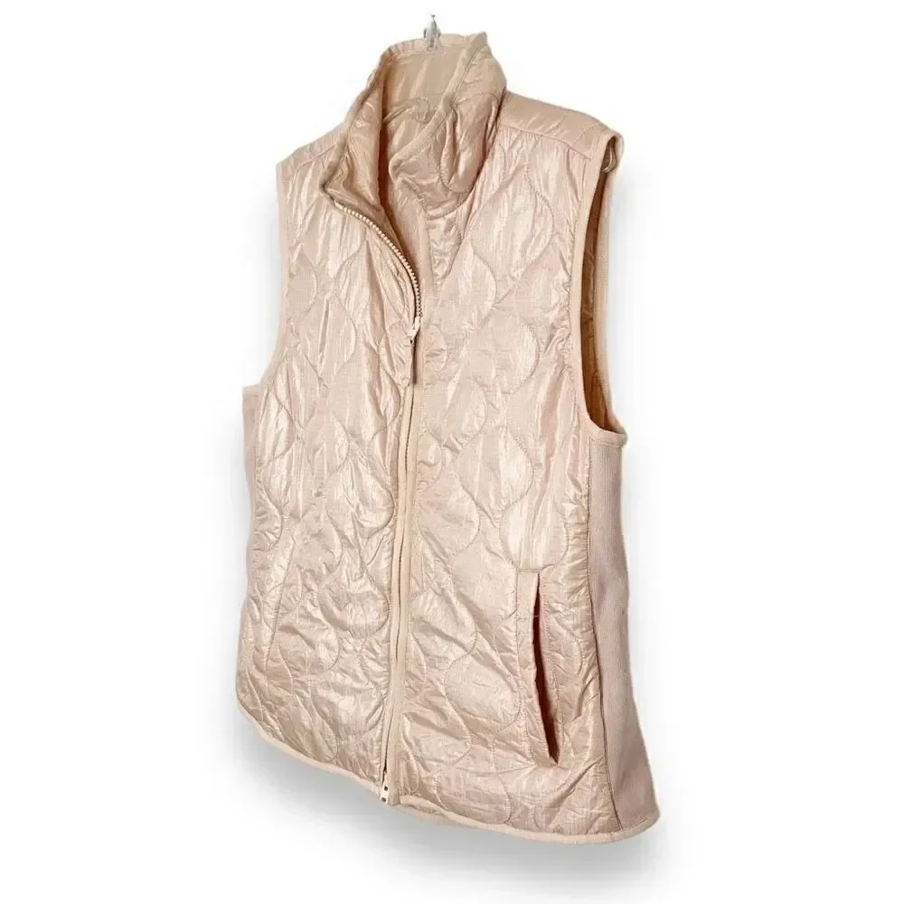 J. Crew Vest S Quilted Primaloft Pale Pink Full Zip Up Mock Neck Women’s Size S